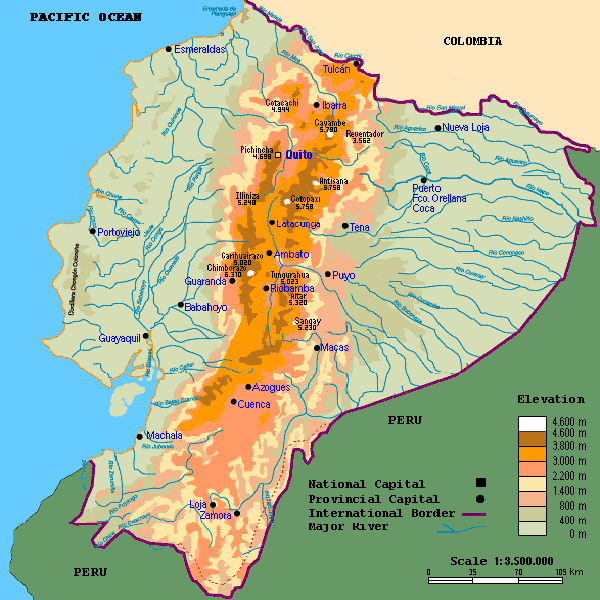 физическая карта Эквадора