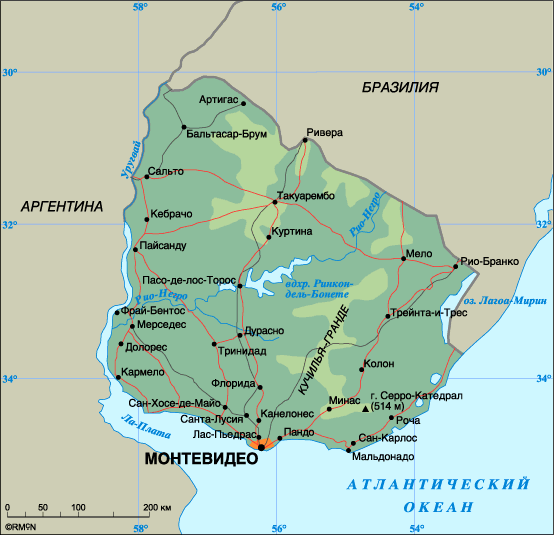 Карта Уругвая
